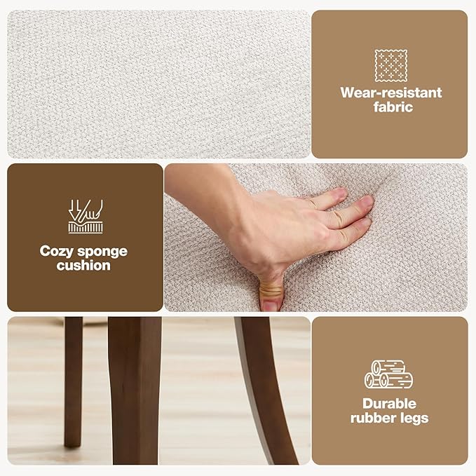 UVV Wooden Dining Chairs Set of 6, Mid Century Modern Upholstered Dining Room Chair Kitchen Chairs, Chenille Dinner Chair with Solid Wood Legs for Kitchen Dining Room, Light Grey-Chenille