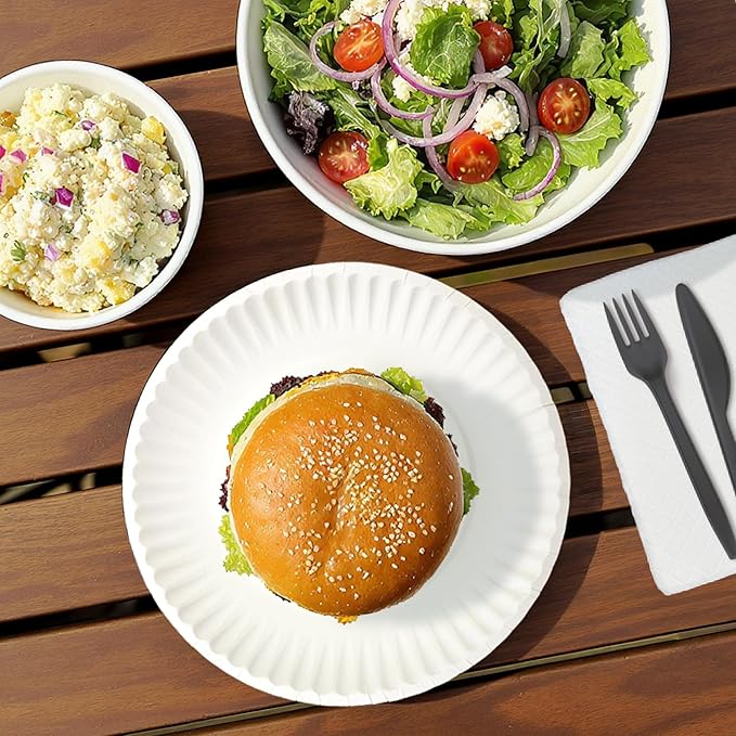 Amazon Basics 9" Uncoated White Paper Plates 1200 Count (Pack of 12)