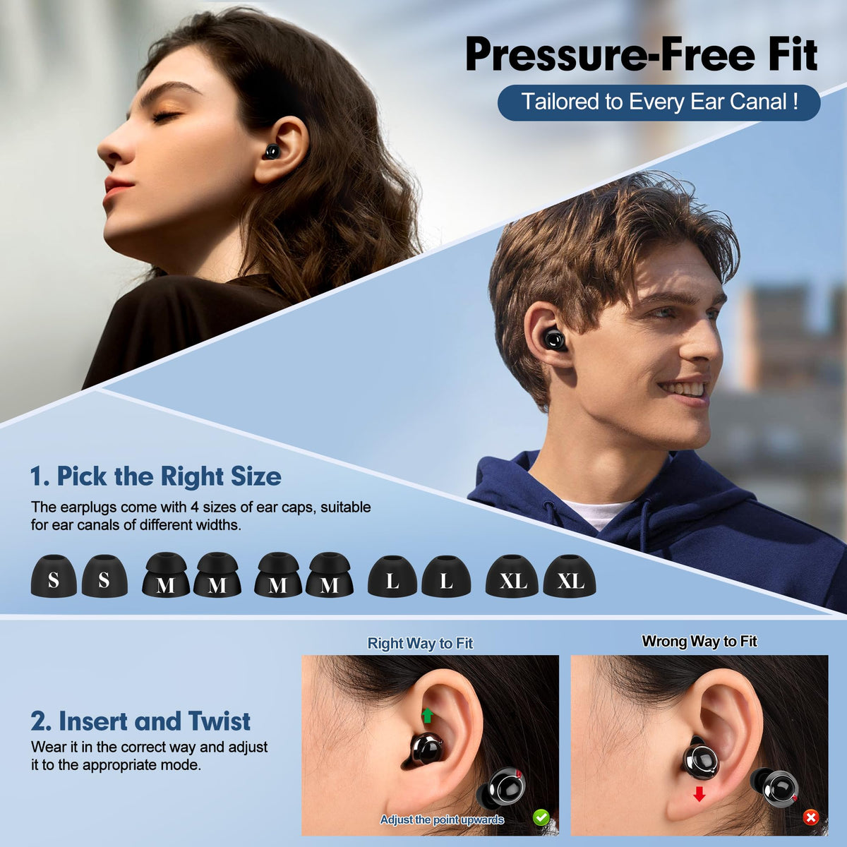 Adjustable Ear Plugs for Sleeping,3 Modes Noise Reduction EarPlugs (17-45dB) for Snoring,Side Sleepers,Study,Work(Reusable)