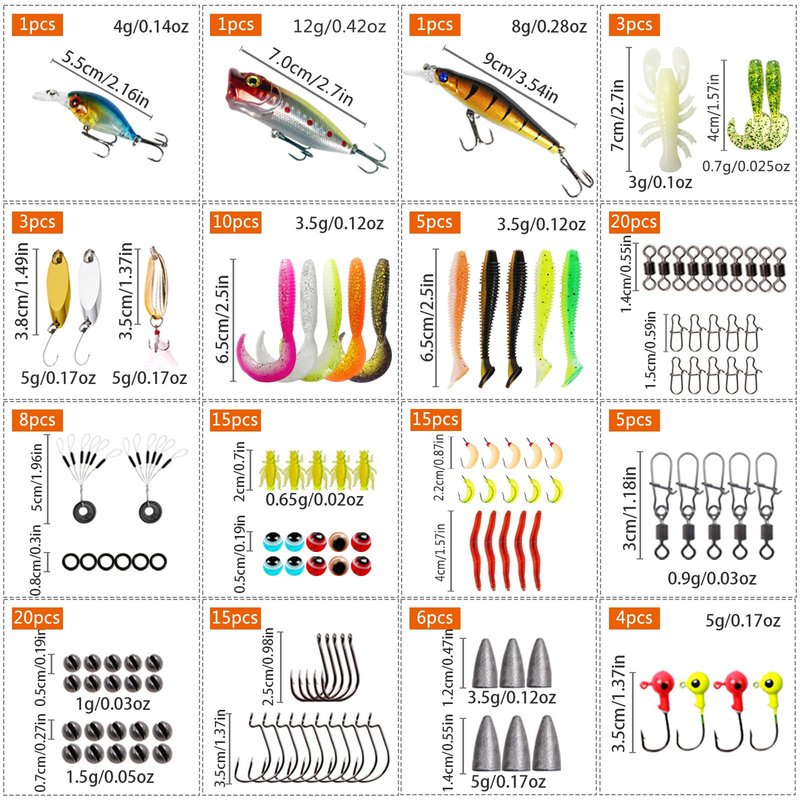 Fishing Lures kit, 132pcs Tackle Box Kit Included Crankbaits, Spoon, Hooks, Weights & Other Accessories, Freshwater & Saltwater Bait Lure for Bass, Trout, Walleye, Fishing Gear Gift for Men