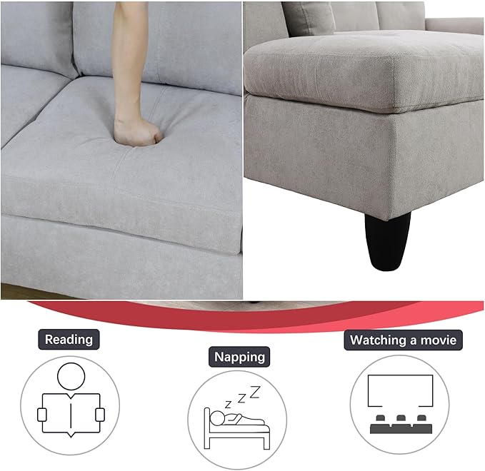 Large Storage Ottoman Sectional Sofa, L-Shaped Couch with Reversible Chaise, Space Saving Design, Gray Fabric with Accent Pillows. (Gray)
