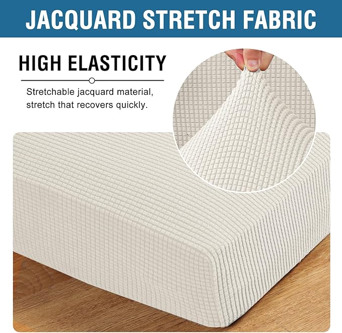 H.VERSAILTEX Super Stretch Individual Seat Cushion Covers Sofa Covers Couch Cushion Covers Slipcover Sets Thick Jacquard Textured Twill Fabric (1 Piece Loveseat Cushion Cover, Cream)
