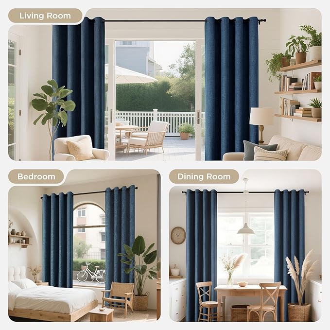 Joydeco Blackout Curtains 95 Inches Long 2 Panels Burg, Room Darkening Curtains for Bedroom, 100% Black Out Textured Thermal Drapes Privacy Protection 2 Panels Set(W52 x L95 Inch, Navy Blue)