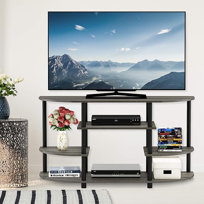 Furinno JAYA Simple Design Corner TV Stand, French Oak Grey/Black, 42.04 x 22.75 x 15.55 Inches