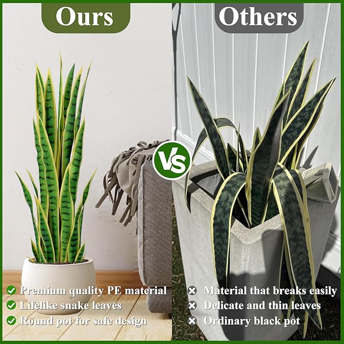 3ft Artificial Snake Plant – 36in Faux Sansevieria Plants, Fake Floor Plant for Indoor Outdoor, Front Porch Patio Home Office Decor, Mother-in-Law’s Tongue, Yellow 2Pcs