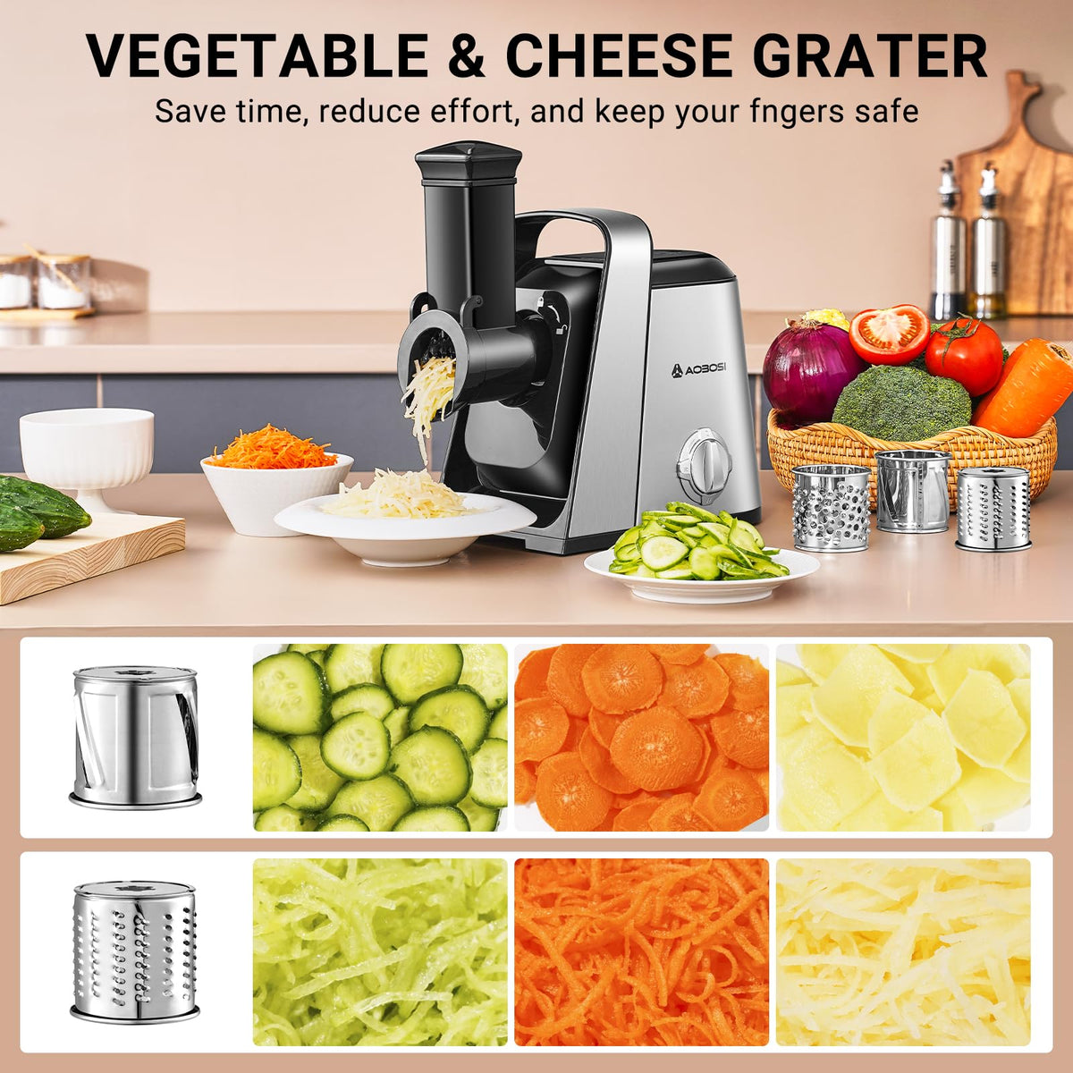 AAOBOSI #8 Meat Grinder, 6-In-1 Meat Grinder Electric [3000W Max] with 4 Slice, Shred Blades,2 Grinding Blades,4 Plates, 3 Sausage Stuffer,Kubbe Kit, Burger Press, 2 Meat Claws, for Home Kitchen Use