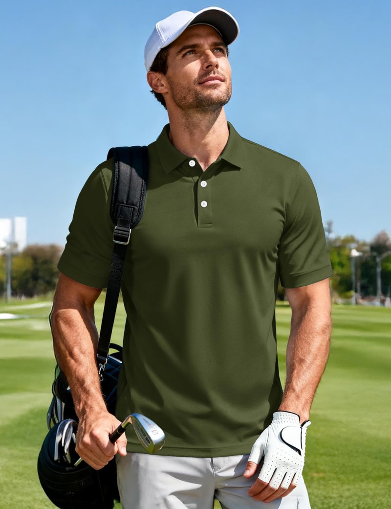 MAGCOMSEN Polo Shirts for Men Dry Fit Lightweight Active Golf Polos Short Sleeve Moisture Wicking Collared Shirt Army Green