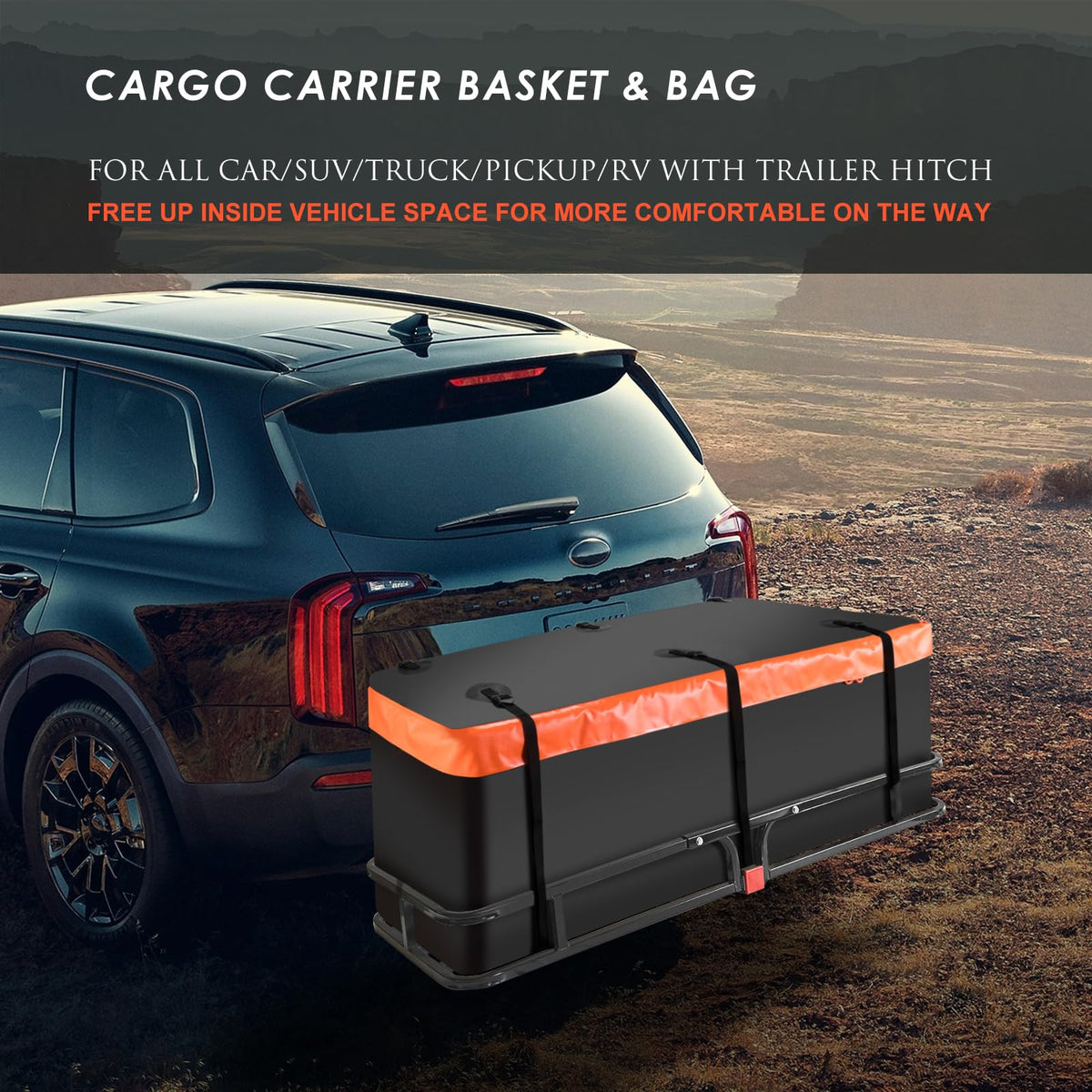 MeeFar Cargo Carrier Basket + Waterproof Bag (53"x19"x5.5", Hitch Mount)