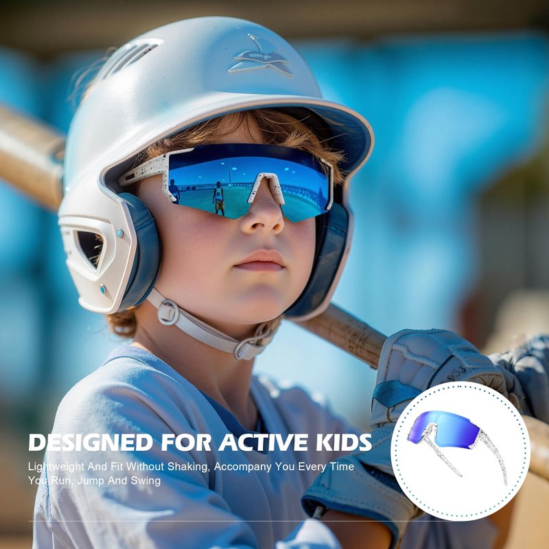 Fanshen Kids Baseball Sunglasses for Boys Girls Ages 3-12, Sports Polarized Youth Baseball Softball Sunglasses UV Protection (Red/Grey)