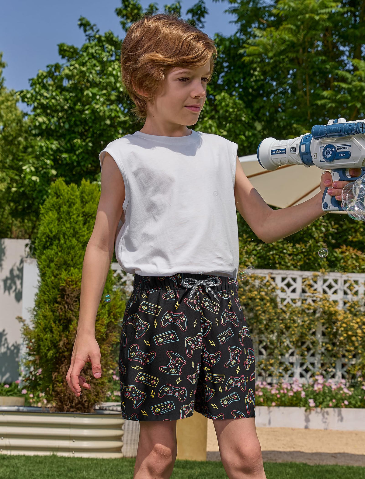 APTRO 2 in 1 Boy's Swim Trunks Quick Dry Kids Bathing Suits Zipper Pockets Board Shorts G07-Game 5-6