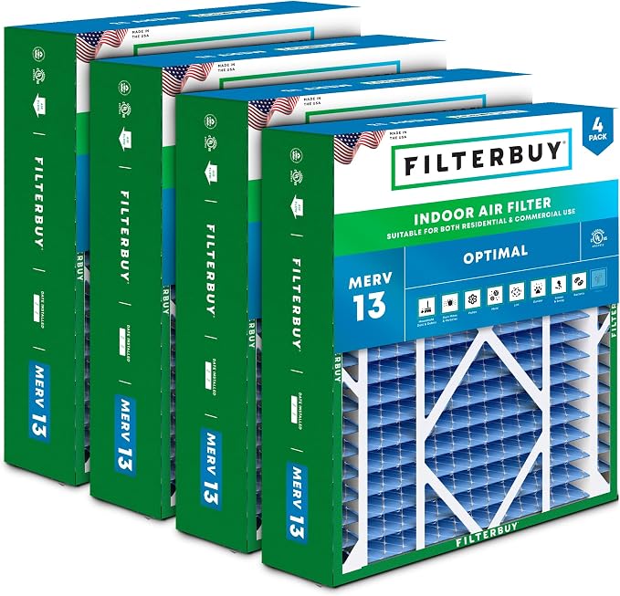 Filterbuy 24x25x5 Air Filter MERV 13 Optimal Smoke & Allergy Defense,