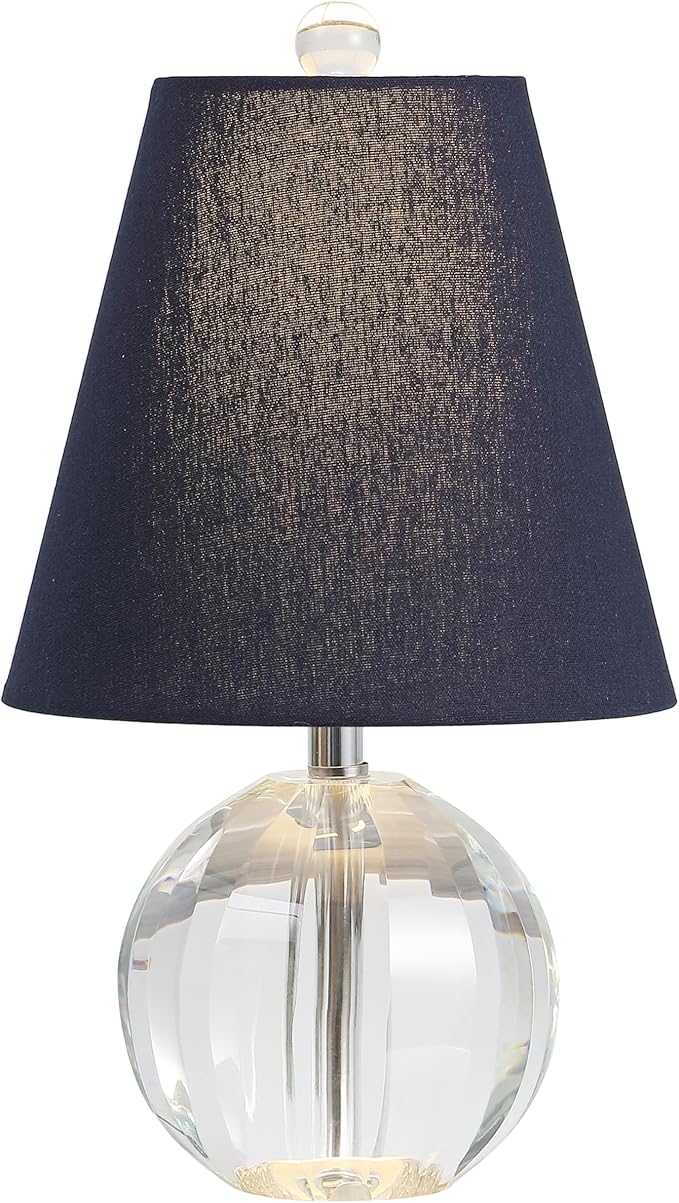 JONATHAN Y 16" Clear/Navy Crystal Ball LED Table Lamp, White Modern Bedside Lamp, with White Linen Empire Shade, Glam Orb Glass Nightstand Lamp for Living Room, LED Bulb (JYL2079D)