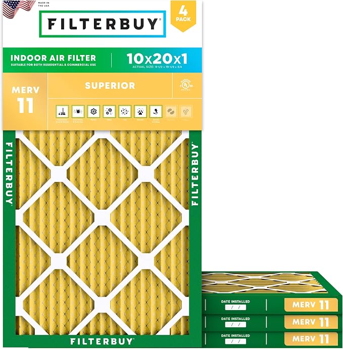 Filterbuy 10x20x1 Air Filter MERV 11 Superior Pet & Allergy Defense,