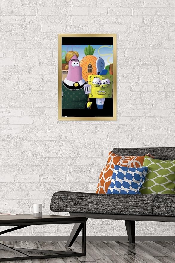 Trends International Nickelodeon Spongebob - American Gothic Wall Poster, 14.725" x 22.375", Gold Framed Version