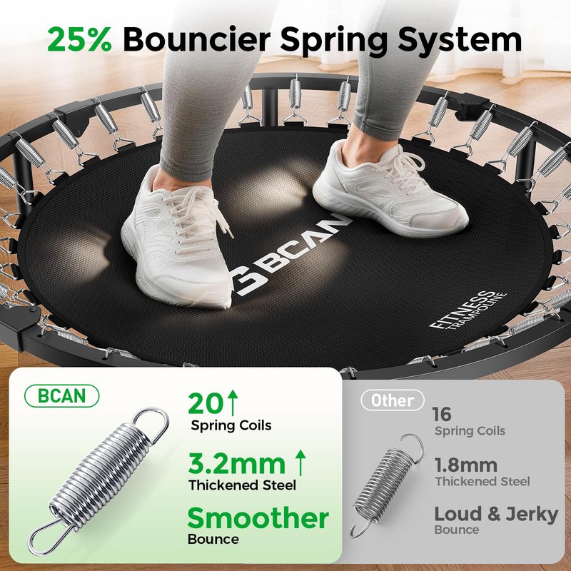 BCAN 40"/38" Foldable Mini Trampoline, Rebounder Trampoline for Adults, U/T Adjustable Foam Handle, Exercise Rebounder for Adults Indoor/Garden Workout, Max Load 330lbs/440lbs-40IN-T-Handle-Green