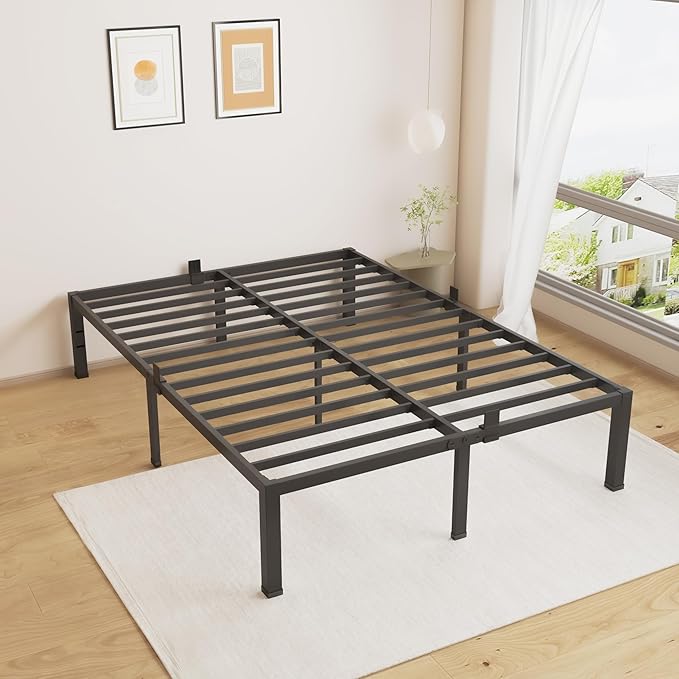 MAF King Bed Frame 14 Inch Heavy Duty Metal Platform BedFrame with Black Steel Slat Support Noise Free King-Bed-Frame, No Box Spring Needed