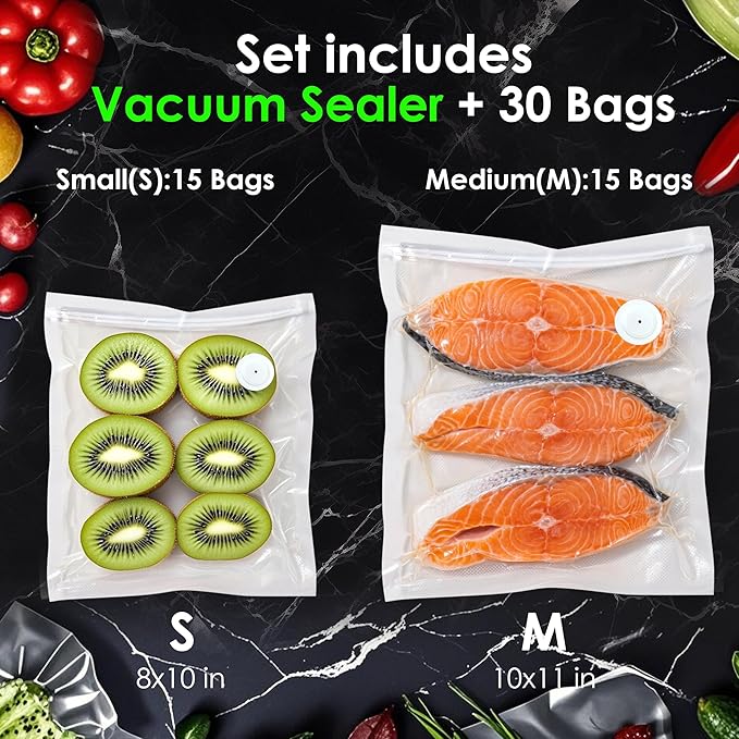 Vacuum Sealer, Portable handheld Vacuum Sealer + 30 Reusable Vacuum Bags, Portable Food Sealer, With LED pressure display