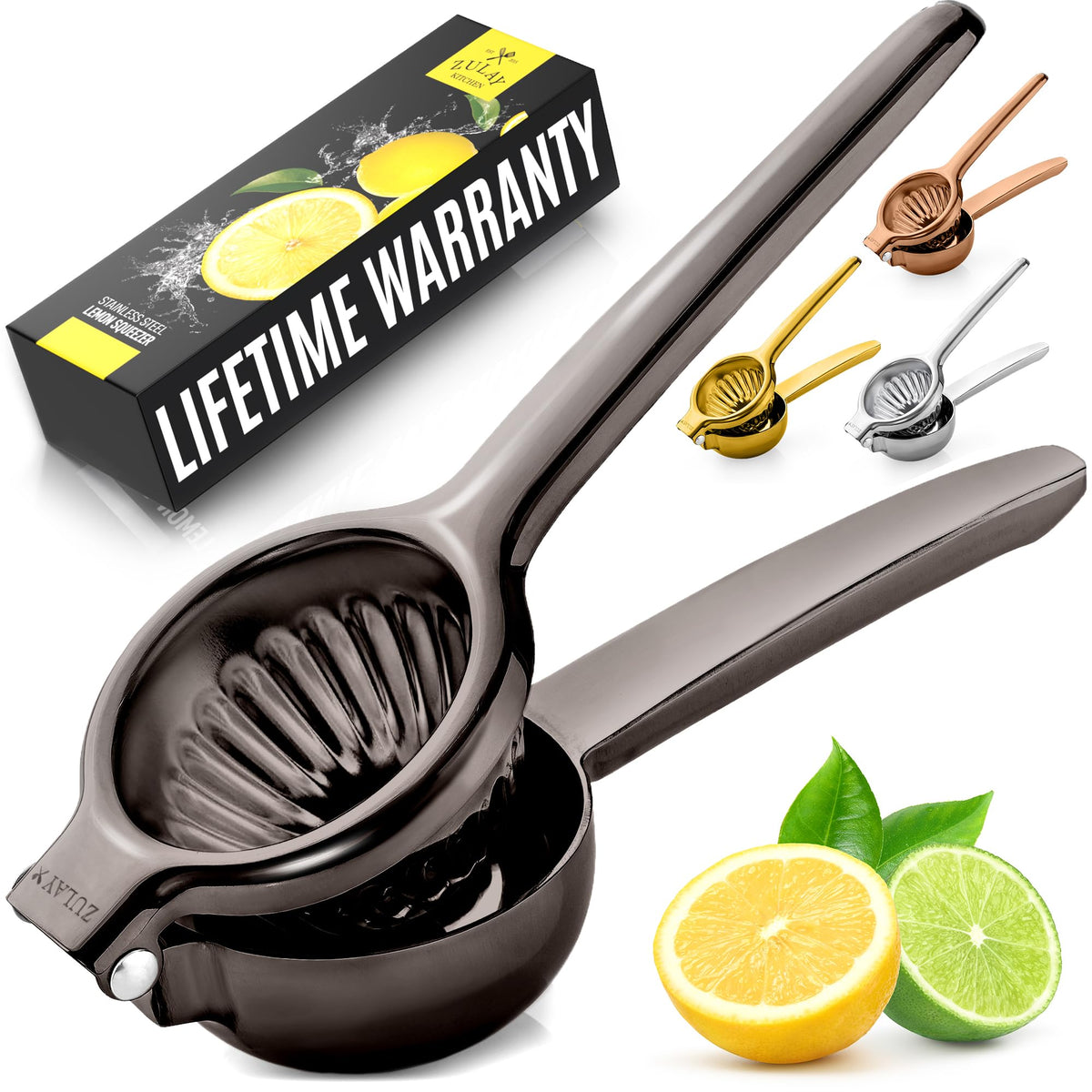 Zulay Kitchen Extra Large Lemon Squeezer Stainless Steel - Easy Squeeze Heavy Duty Lemon Juicer Hand Press - Ergonomic Citrus Squeezer & Fruit Juicer for Small Oranges, Lemons, & Limes - Silver