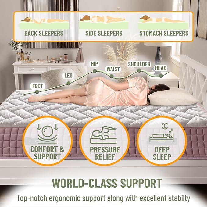 Ottomanson Twin 9" Medium-Firm Hybrid Mattress - Made in USA - Premium Comfort & Support for Young Sleepers - Individually Pocketed Coils & CertiPUR-US Foam - Fiberglass-Free - Bed in a Box