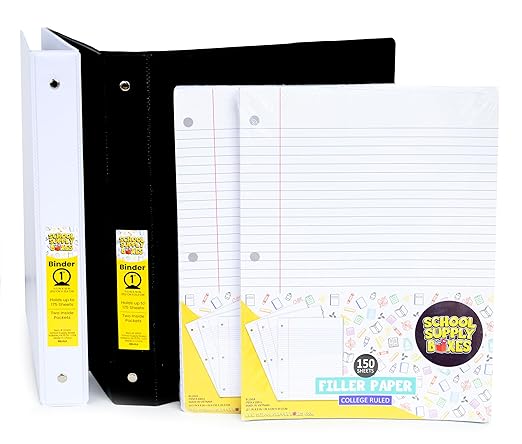 School Supply Boxes | Secondary School Pallet (112 Boxes) | Back to School Essentials Kit for Students & Teachers | Includes 1" Binders, College-Ruled Notebooks, College-Ruled Filler Paper, & More