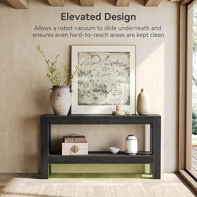 LITTLE TREE 63-Inch Black Console Table for Entryway, Narrow Long Wooden Entry Table for Living Room, Hallway, Sofa, Entrance, Foyer, Behind Couch with 2-Tier Storage Shelves