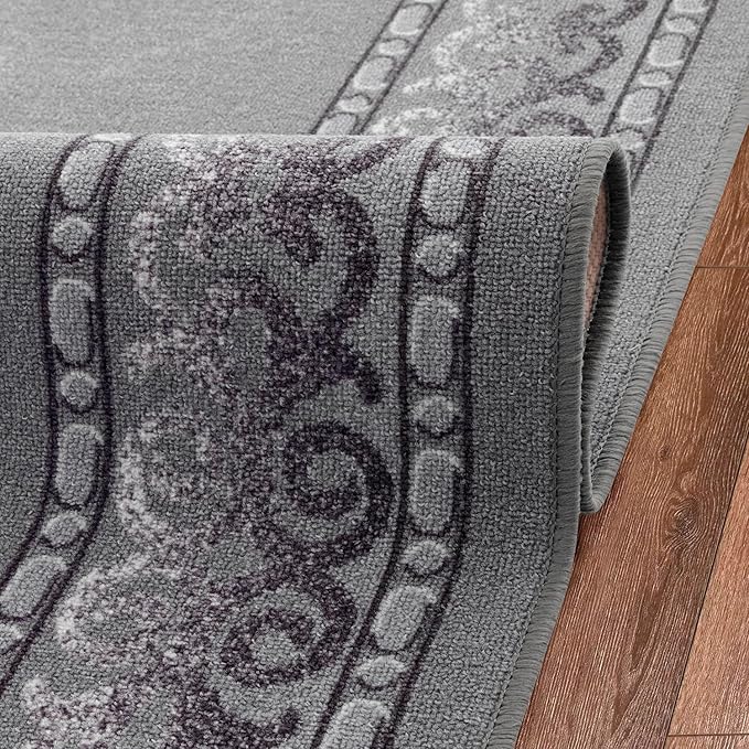 Antep Rugs Alfombras Bordered Modern 8x10 Non-Slip (Non-Skid) Low Pile Rubber Backing Indoor Area Rug (Gray, 7'10" x 10')