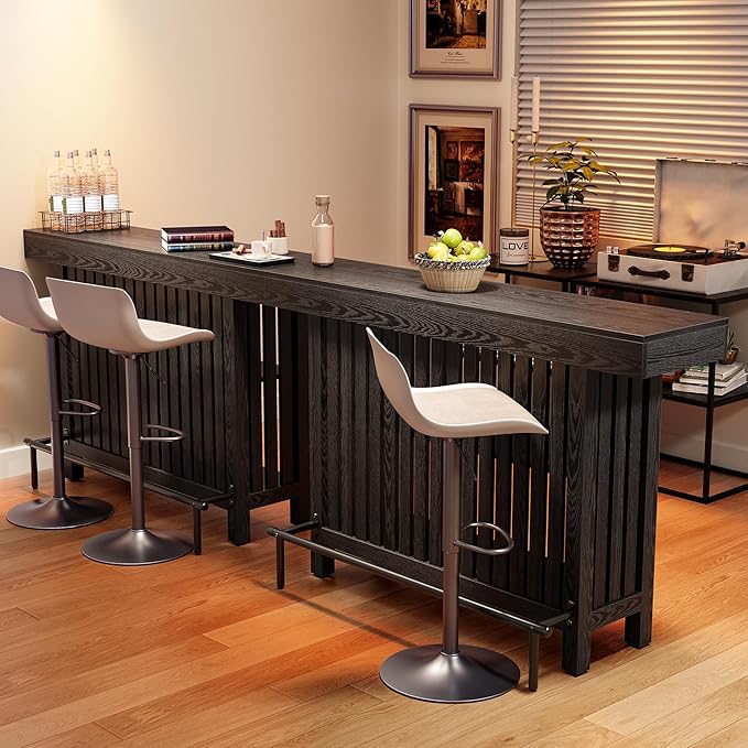 LITTLE TREE 63-Inch Home Bar Table, 2-Tier Storage Shelf Mini Bar Unit, Kitchen Pub Table, Small Indoor Bar Counter, Black