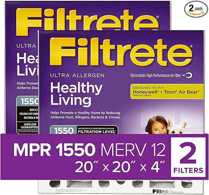 Filtrete 20x20x4, AC Furnace Air Filter, MPR 1550 DP, Healthy Living Ultra