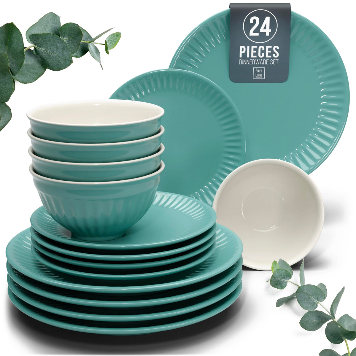12 Piece Stoneware Dinnerware Set for 4, Handmade Plates and Bowls Set
