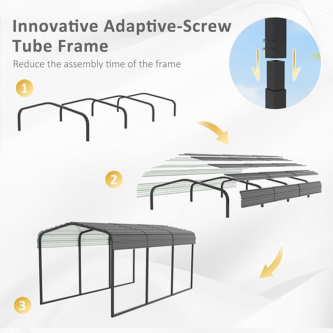 10x15 FT Heavy Duty Metal Carport, Car Port Canopy with Metal Roof, Garage Car Shelter Shade for Outdoor, Car, Truck, Boat, Gray