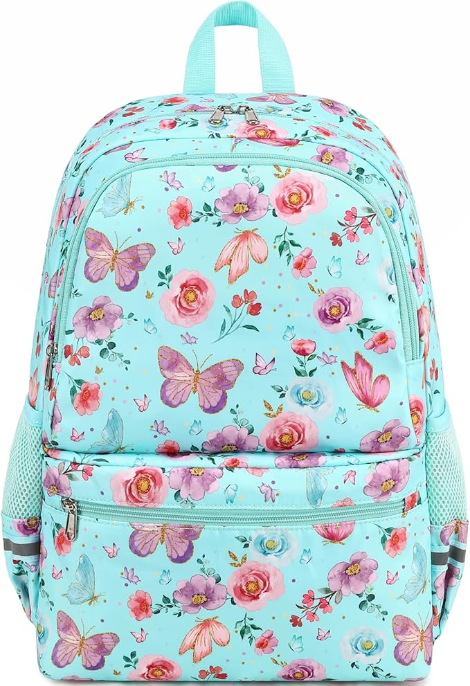 DSIUE Kids Backpack for Girls Elementary BookBags Teens Middle School Backpack with Lunch Box Butterfly Lake Blue