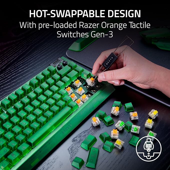 Razer BlackWidow V4 75% Mechanical Gaming Keyboard: Hot-Swappable Design - Compact & Durable - Orange Tactile Switches - Chroma RGB - MF Roller & Media Keys - Comfortable Wrist Rest - Phantom Green