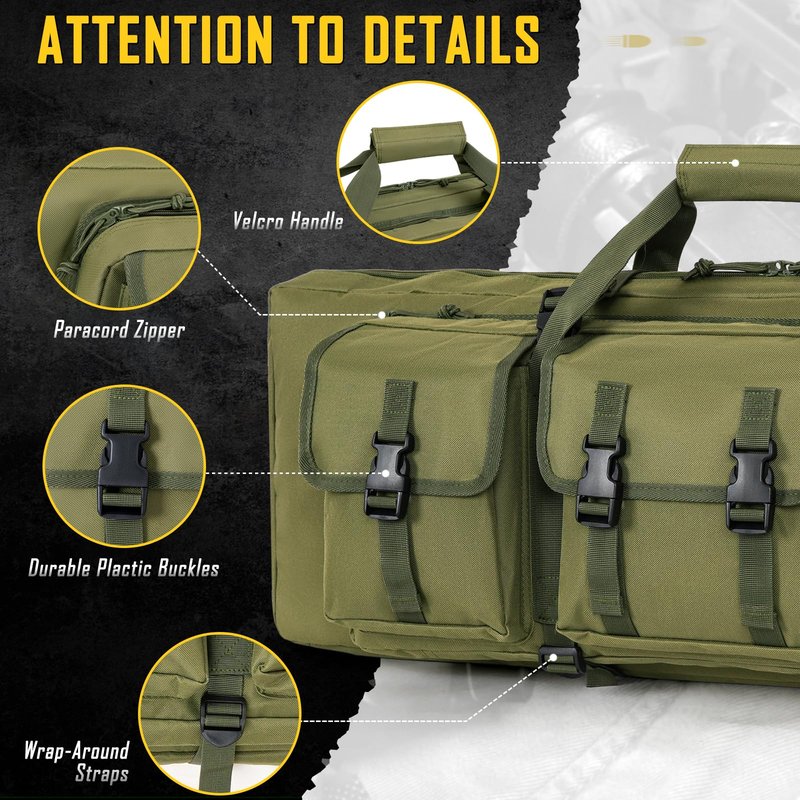 DULCE DOM 32 inch Double Rifle Case Soft Bag Gun Case, Perfect for Rifle Pistol Firearm Storage and Transportation, All Around Shooting Range Tactical Rifle Backpack, Indoor Outdoor