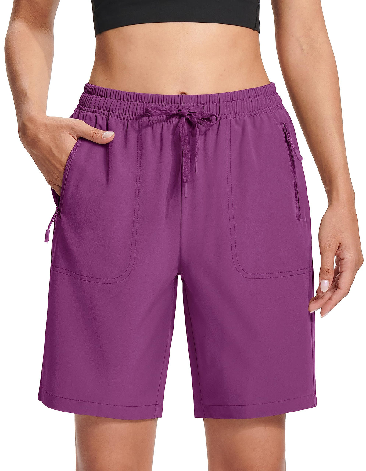 MAGCOMSEN Outdoor Shorts Women Hiking 8 Inch with Pockets Water Resistant Quick Dry Golf Shorts Purple Red S