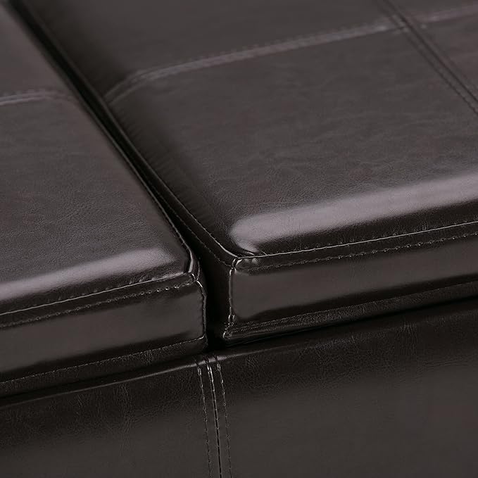 SIMPLIHOME Avalon Storage Ottoman - 42 inch Wide Upholstered Vegan Leather Rectangular Flip-Top Ottoman in Tanners Brown, Contemporary Coffee Table Ottoman for Living Room with Hidden Storage