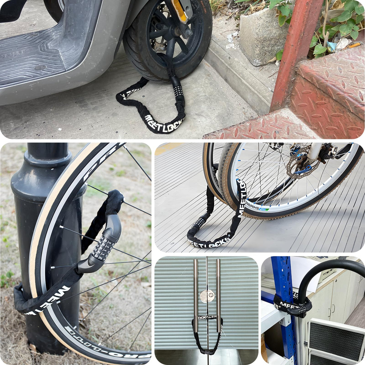 MEETLOCKS 3.2ft Bike Chain Lock,5 Digit Combination High Security Anti Theft 6mm Heavy Duty Resettable Keyless Bicycle Lock for Bicycle Scooter Motorcycle Door Gate