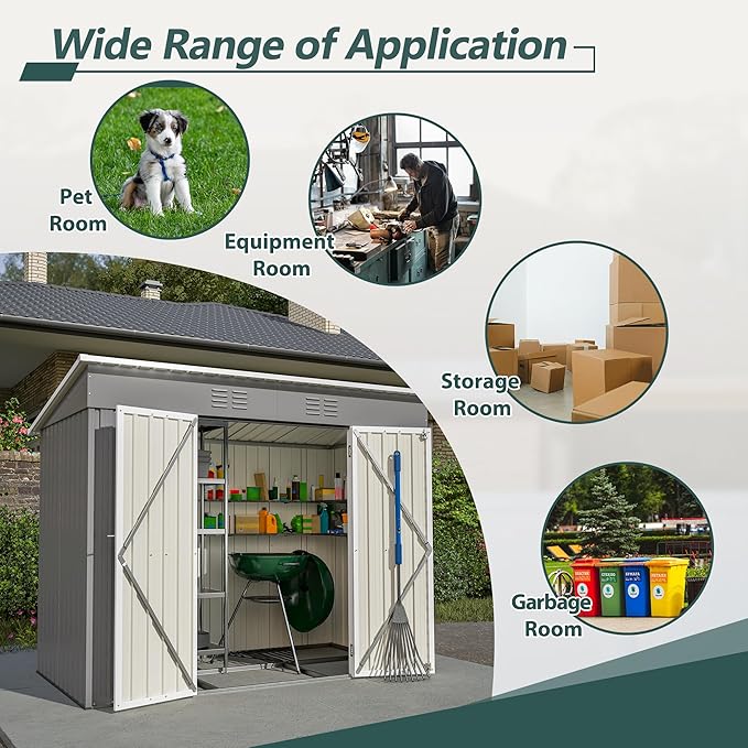 4'x8' Metal Shed Outdoor Storage Shed,Metal Steel Utility Tool Shed Storage House with Double Lockable Doors and Air Vent for Backyard Garden Patio Lawn Gray
