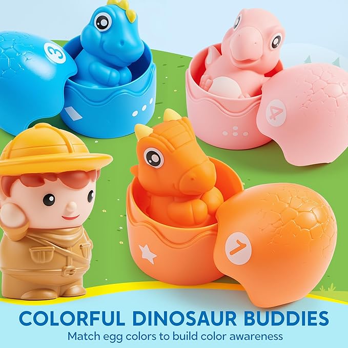 Play-Act Learning Toy for Toddlers 1 2 3 Years Old, Counting, Matching & Sorting Montessori Learning Dinosaur Train Including 9 Dinosaurs, Easter Basket Stuffers Birthday Gift for Baby Boys Girls