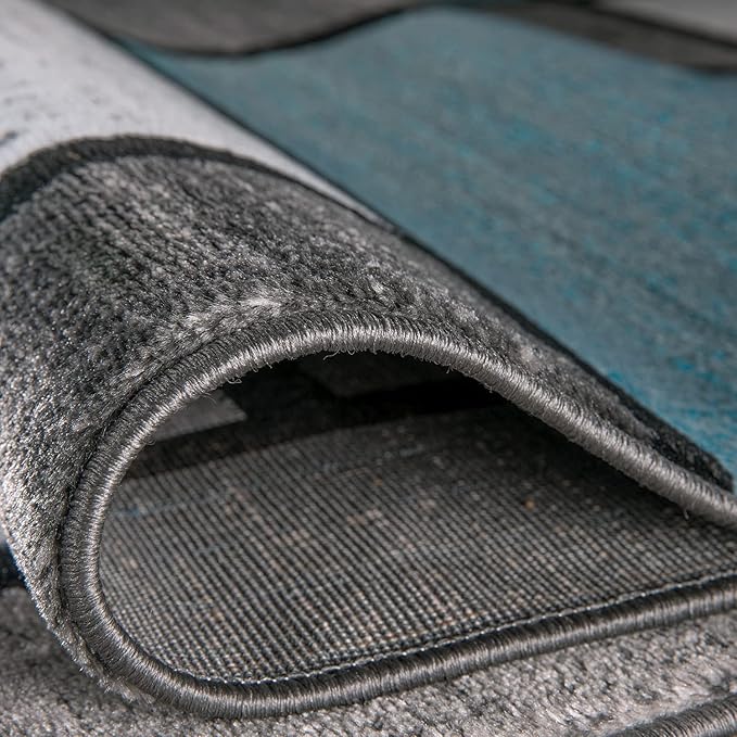 Rugshop Contemporary Modern Boxes for Home Office,Living Room,Bedroom,Kitchen Non Shedding Oval Area Rug 5' x 7' Blue