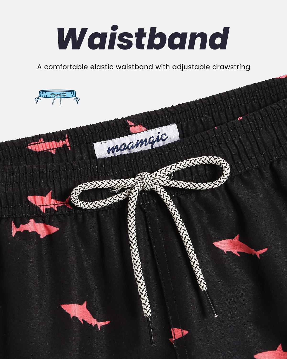 maamgic Mens Swim Trunks Quick Dry Swim Shorts with Mesh Lining Funny Swimwear Bathing Suits 7inch Black Shark X-Large