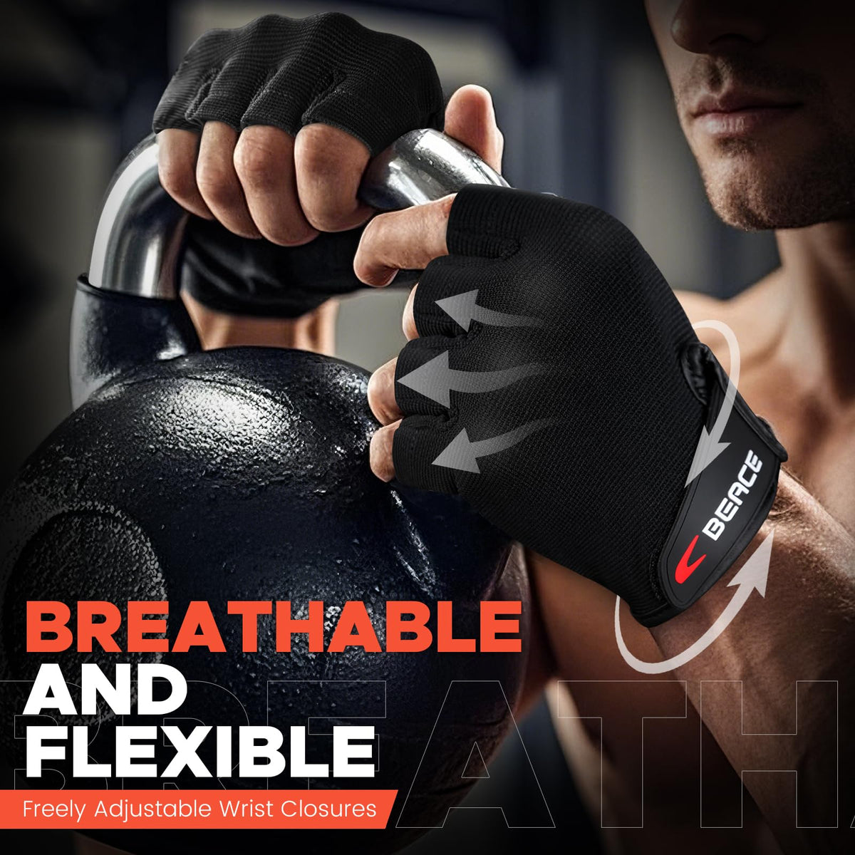 BEACE Weight Lifting Gym Gloves with Anti-Slip Leather Palm for Workout Exercise Training Fitness and Bodybuilding for Men & Women