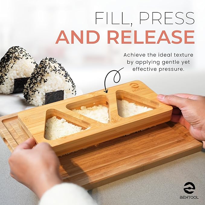 Onigiri Mold Set for Japanese Gift - Bamboo Medium Rice Ball Mold Kit for a DIY Bento Picnic - Wooden Rice Molds for Kids' and Family Lunch/Snack