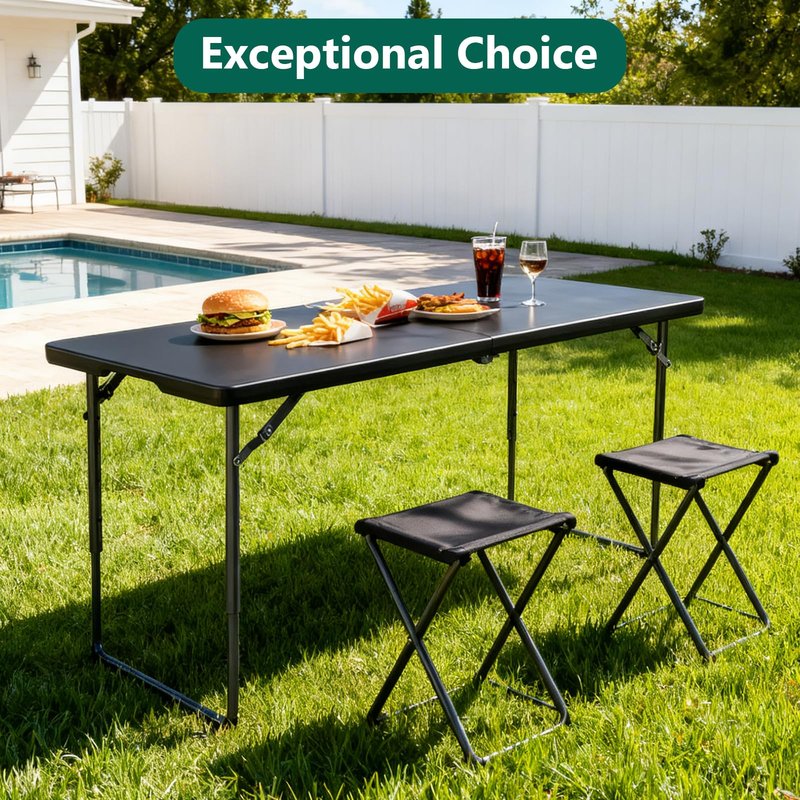 MAKE CHANGES Folding Table 4FT Heavy Duty Plastic Table with Handle, Foldable&Portable, Fold-in-Half Utility Tables for Outdoor, Dining, Wedding, Events, Indoor, Picnic, Camping, Party, Black