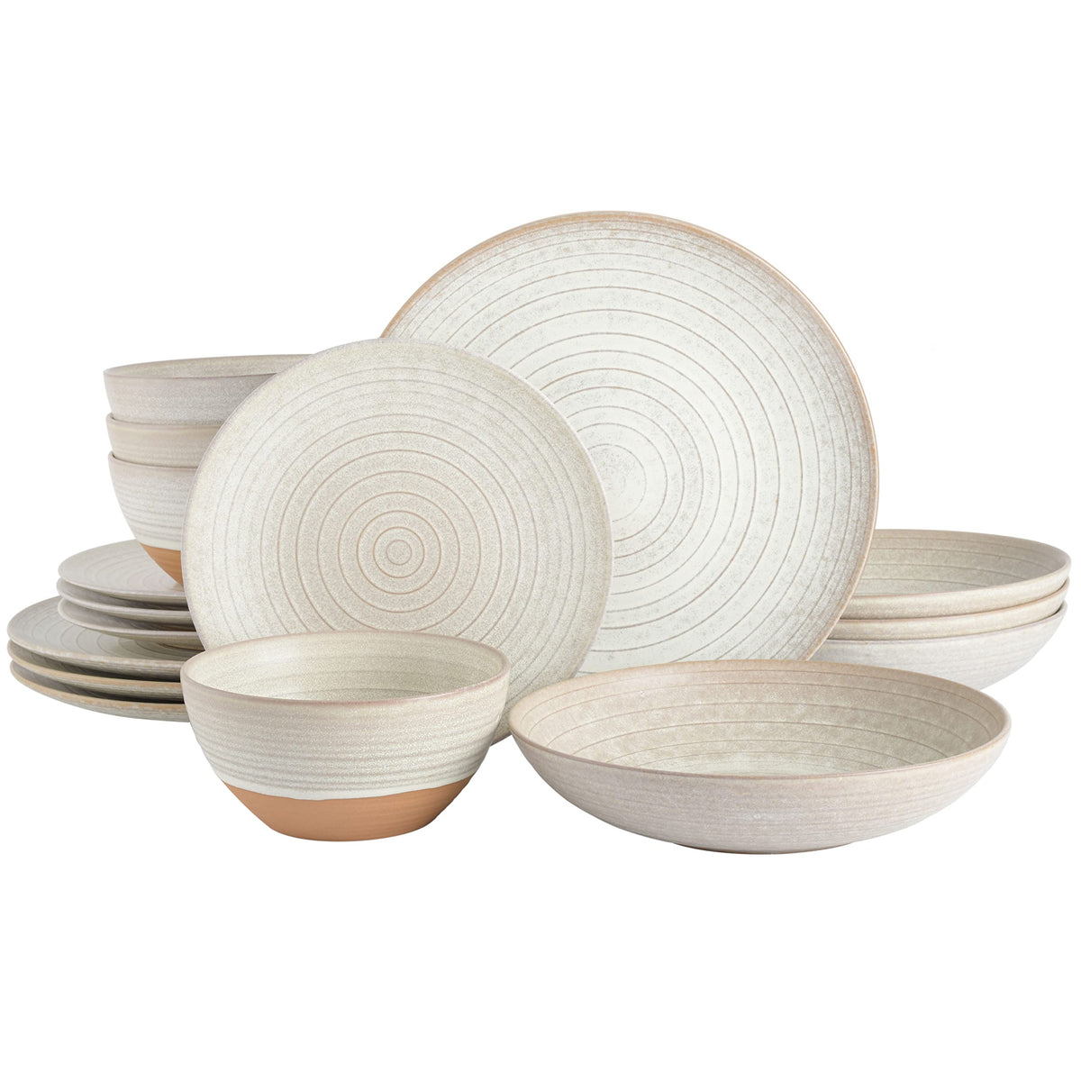 Gibson Elite Mayfair Bay 16-Piece Embossed Double Bowl Dinnerware Set, Service for 4 – Blue Stoneware Plates and Bowls
