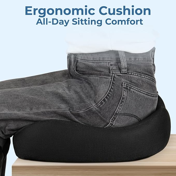 5 STARS UNITED Seat Cushion for Tailbone Pain Relief – Memory Foam Cushion for Coccyx, Hip, Sciatica & Post-Surgery Recovery – Wheelchair, Car, Desk, Gaming & Office Chairs, Black, XX-Large
