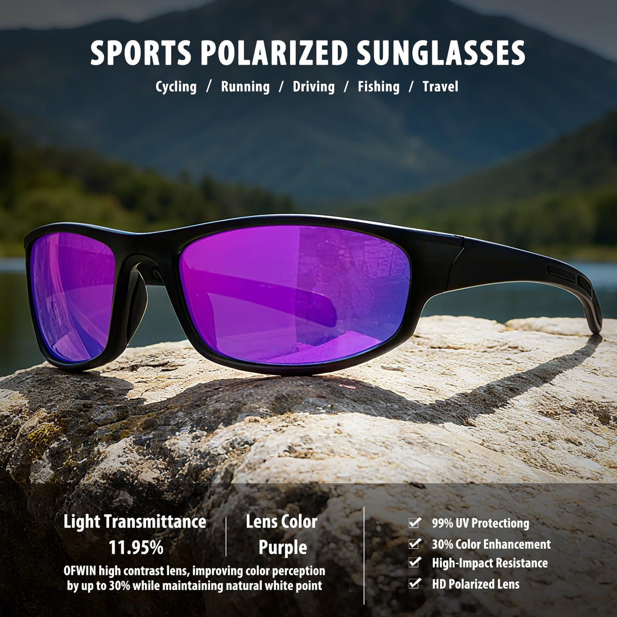 Ofwin Sports Polarized Sunglasses for Men Women Wrap Around Sun Glasses Fishing Cycling Driving Running UV Protection Clear Gray Frame/Silver Mirror Lens