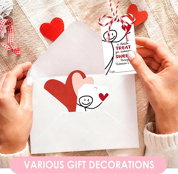 Funny Valentine Tags - 50Pcs A Little Treat Happy Valentine Tags with String, Gift Label Idea Valentines Activity Party Favors-Minimalism