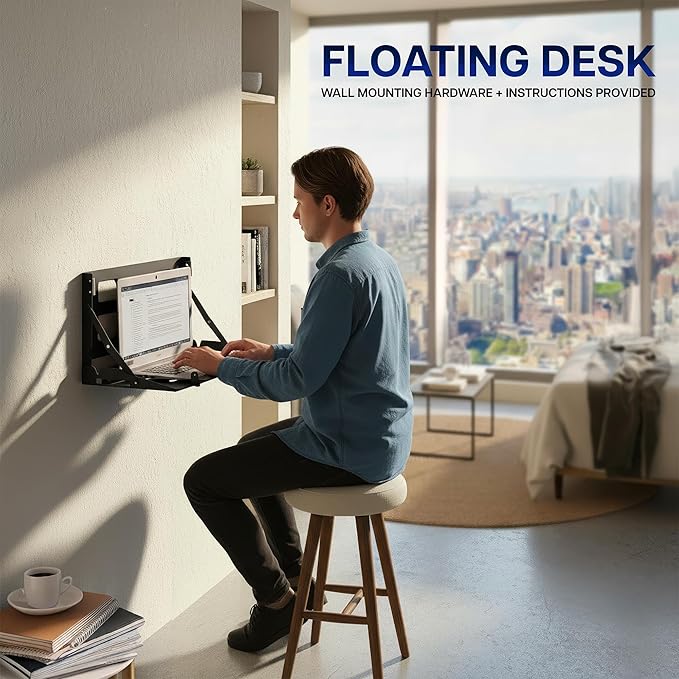 VIVO Flip Down 13 to 17 inch Laptop Tray Holder for Wall-Mounted Floating Workstation or VESA Stand Accessory, Holds 22 lbs, Black, Mount-FDLAP1