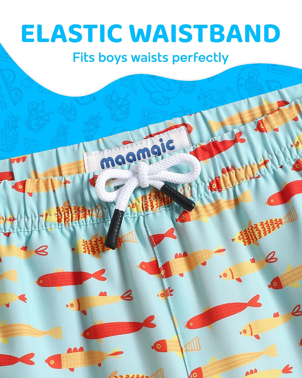 maamgic Boys Swim Trunks with Compression Liner Toddler Boy Swimsuit Quick Dry 4-Way Stretch Swimming Trunks Fishes Lake Green 14-16 Years