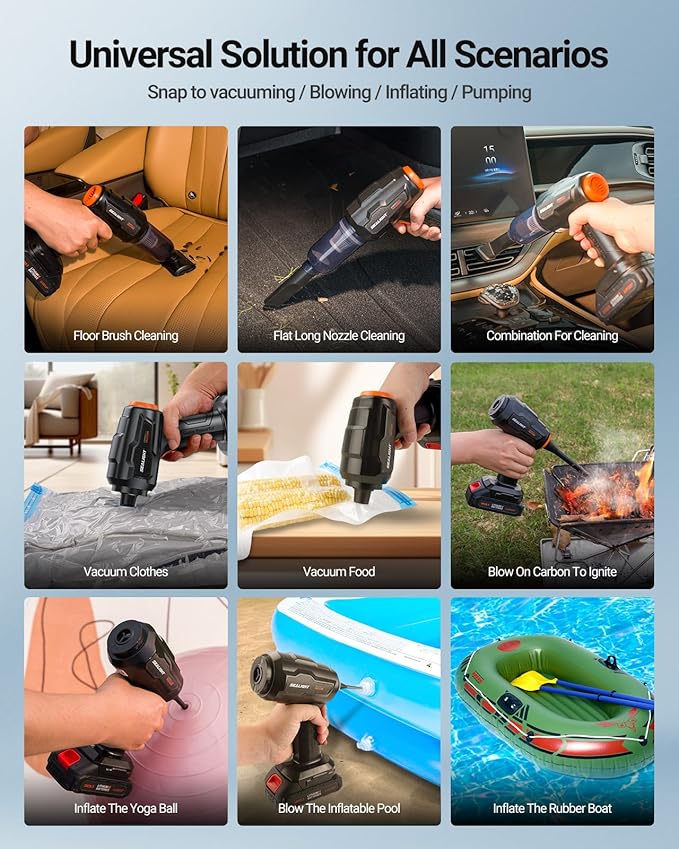 SEALIGHT Car Vacuum Portable Cordless, High Power Suction and Air Duster, 7 in 1 Handhle Vacuum Cleaner for Car, Office, Pet